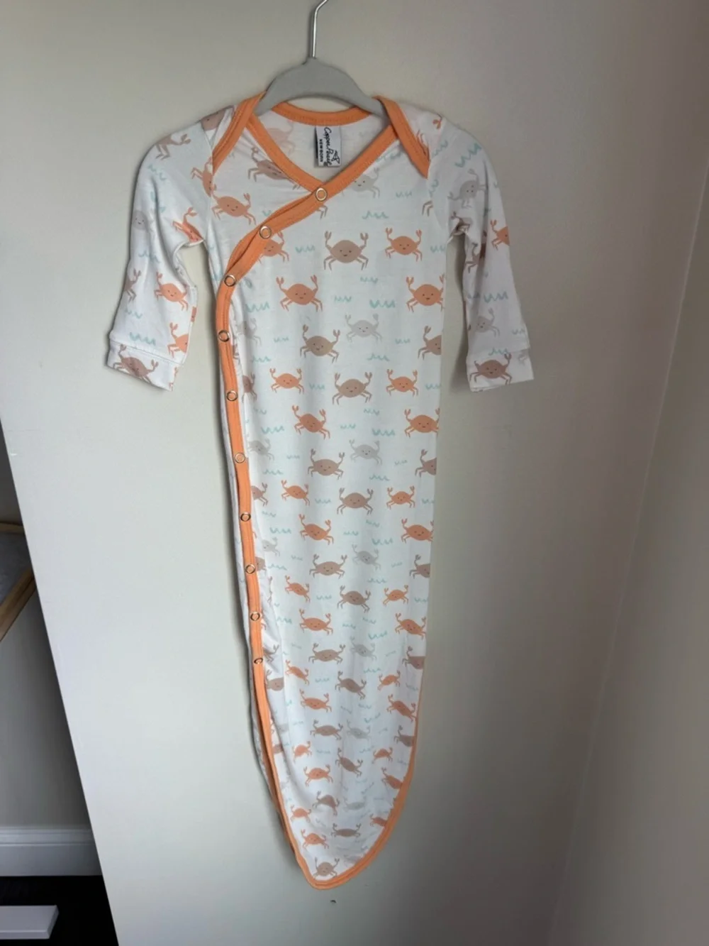 Copper Pearl Tide Knot Gown with Orange Crab Print Newborn